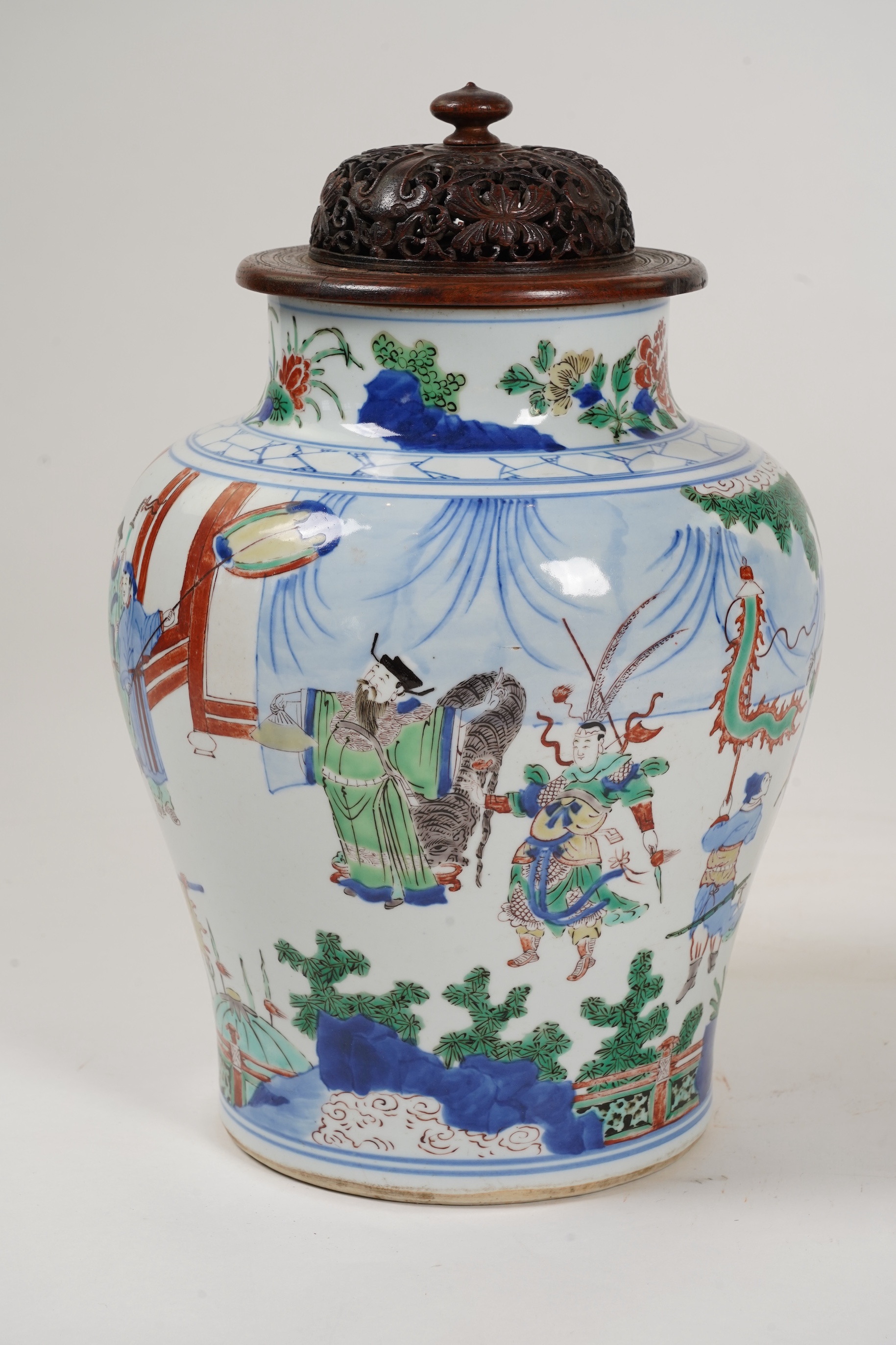 A Chinese wucai baluster jar, possibly Shunzhi / Kangxi period